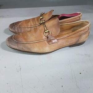 Gucci Brown Leather Loafers with Gold Accent